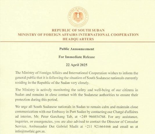 South Sudan’s Foreign Ministry monitors citizens’ safety in Sudan